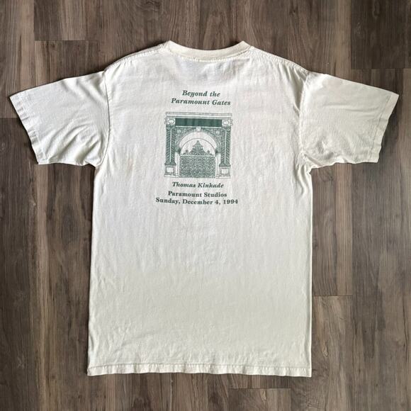 Vintage Thomas Kinkade Art T-Shirt Men's Size L Off White Paramount Gates 1994 - Picture 1 of 11